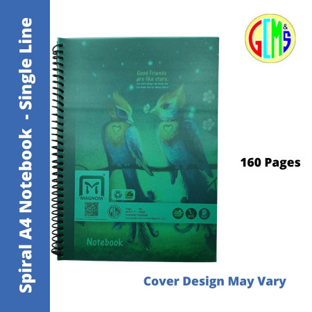 Magnom A4 Notebook - Spiral, Single Line, 160 Pages