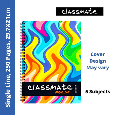 Classmate Pulse 5 Subject - Spiral, Single Line, 250 Pages, 29.7x21cm (02100130)