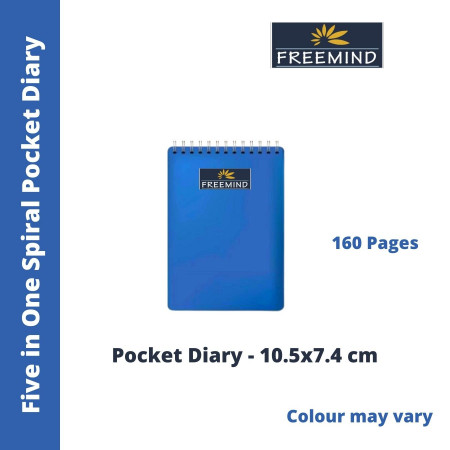 Freemind Top Spiral Five in One Pocket Diary - Single Line, 160 Pages, 10.5x7.4 cm (704965)