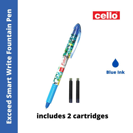 Cello Exeed Smart Write Fountain Pen - Blue, includes 2 cartridges