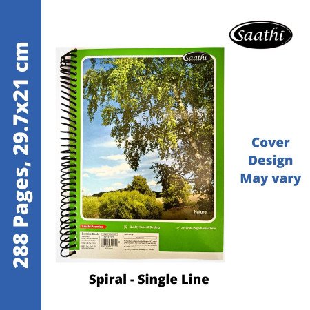 Saathi A4 Register - Spiral, Single Line, 288 Pages, 29.7x21cm (02331274)