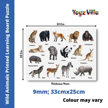 ToyzVilla Wild Animals Printed Learning Board (Size: 33cm X 25cm)