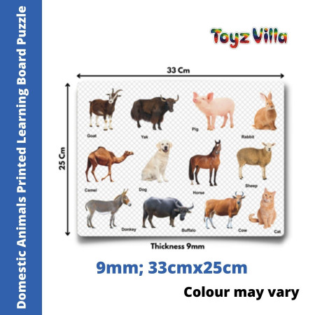 ToyzVilla Domestic Animals Printed Learning Board (Size: 33cm X 25cm)