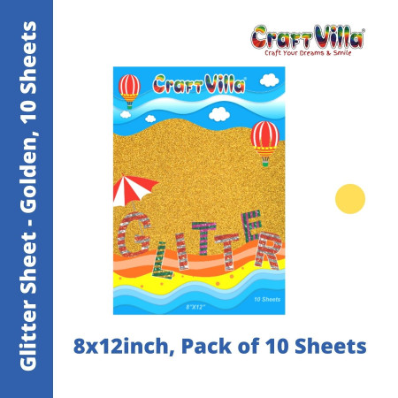 CraftVilla Glitter Sheet A4 - Non-adhesive - Pack of 10 Golden Colour