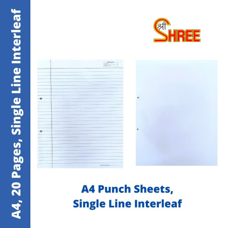 Shree Ajaya Punch Sheet A4 - Single Line Interleaf, Pack of 20 Sheets