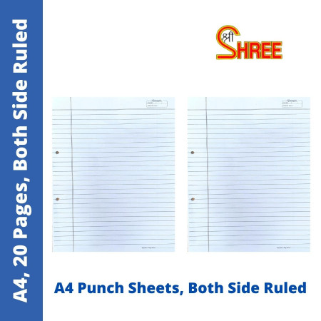 Shree Ajaya Punch Sheet A4 - Both Side Ruled, Pack of 20 Sheets