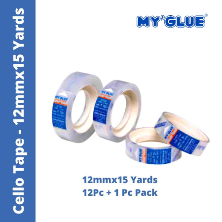 MyGlue Cello Tape - 12mmx15 Yards, 12 Pcs + 1 Pc Pack