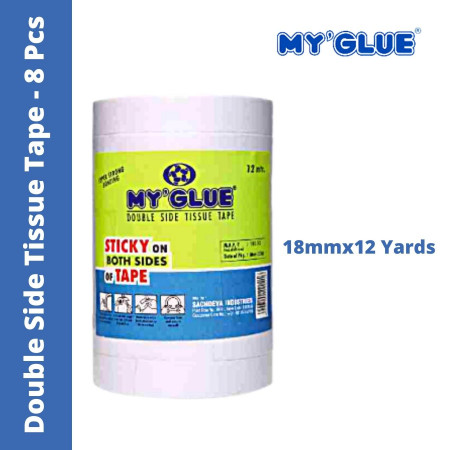 MyGlue Double Sided Tissue Tape - 18mmx12 Yards, 8 Pcs