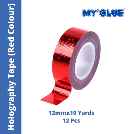 MyGlue Holography Tape - 12mmx10 Yards, 12 Pcs, Red Colour