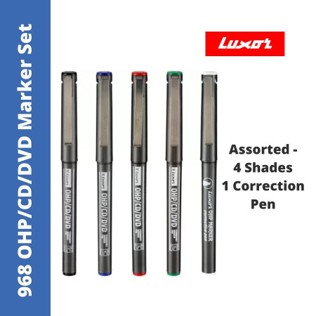 Luxor 968 CD/DVD/OHP Marker Pen - Assorted, Pack of 4 Shades, 1 Correction Pen