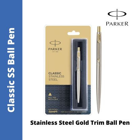 Parker Classic Stainless Steel Gold Trim Ball Pen (MRP - Rs. 540)