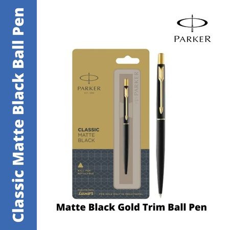 Parker Classic Matte Black Gold Trim Ball Pen (MRP - Rs. 580)