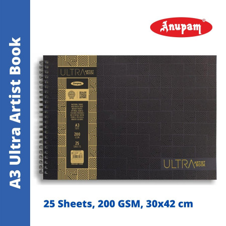 Anupam A3 Ultra Artist Book- 25 Sheets, 200 GSM (329307)