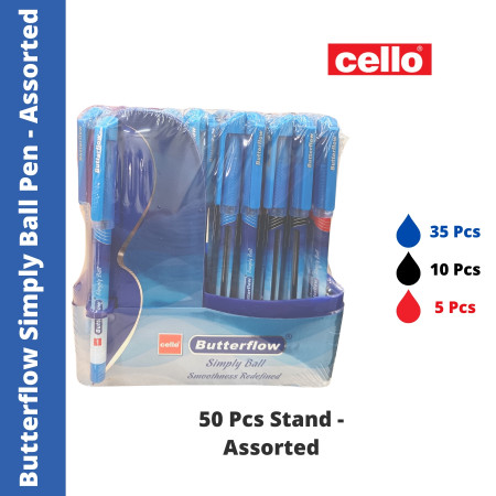 Cello Butterflow Simply Ball Pen - Assorted, 50 Pcs Stand