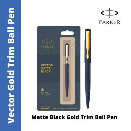 Parker Vector Matte Black Gold Trim Ball Pen (MRP - Rs. 750)