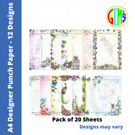 A4 Designer Project Punch Paper - Single Line Interleaf, Pack of 20 Sheets