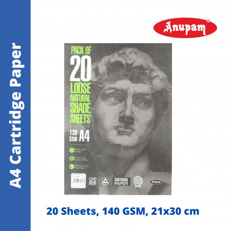 Anupam A4 Cartridge Paper - 20 Sheets, 140 GSM (328065) - New