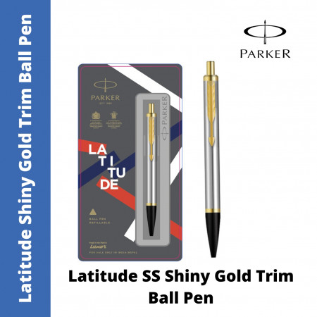 Parker Latitude Shiny Stainless Steel GoldTrim Ball Pen (MRP - Rs. 280)