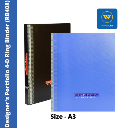 WorldOne Designer's Portfolio Ring Binder - A3, 4 Ring, D Shape (RB408)