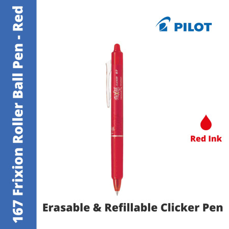 Pilot 167 RT-Frixion Clicker Erasable Roller Ball Pen - Red