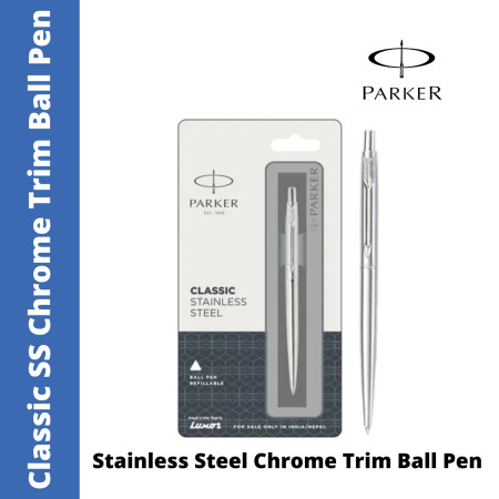 Parker Classic Stainless Steel Chrome Trim Ball Pen (MRP - Rs. 450)
