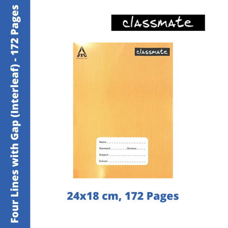 Classmate Notebook - Four Lines with Gap (Interleaf), 172 Pages, 24x18 cm (2001675)