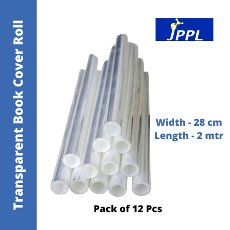 JPPL Transparent Book Cover Roll - 28 cm x 2 mtr, Pack of 12