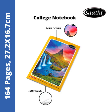 Saathi College Notebook - Single Line, 164 Pages, 27.2x16.7cm (02331017) - New