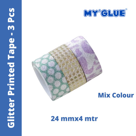 MyGlue Glitter Tape - 24mmx4 mtr, 3 Pcs, Mix Design