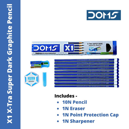 Doms X1 X-Tra Super Dark Graphite Pencil - Pack Of 10 Pencils