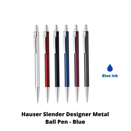 Hauser Slender Designer Metal Ball Pen - Blue