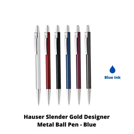 Hauser Slender Gold Designer Metal Ball Pen - Blue