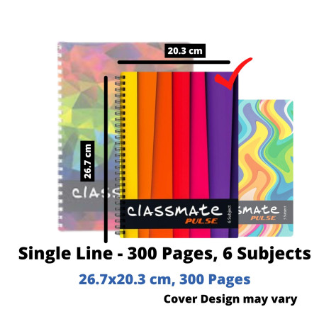 Classmate Pulse 6 Subject - Spiral, Single Line, 300 Pages, 26.7x20.3 cm (02100117) - New