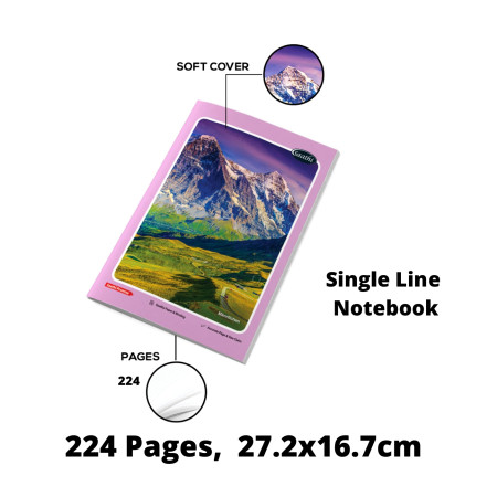 Saathi College Notebook - Single Line, 224 Pages, 27.2x16.7cm (02331237) - New