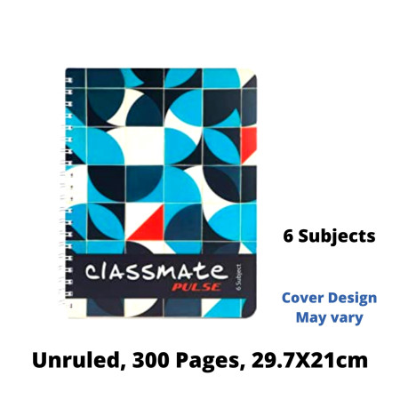 Classmate Pulse 6 Subject - Spiral, Unruled, 300 Pages, 29.7x21cm (02100124) - New