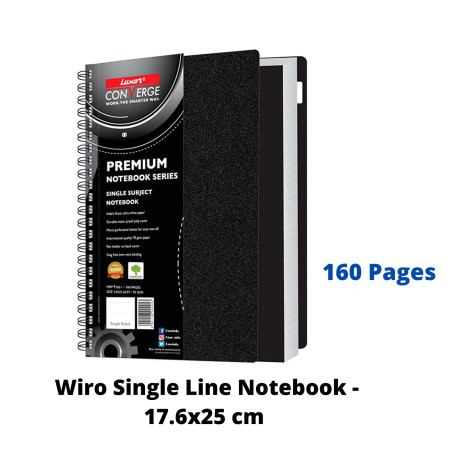 Luxor 20408 Wiro Single Line Notebook - 17.6x25 cm, 160 Pages