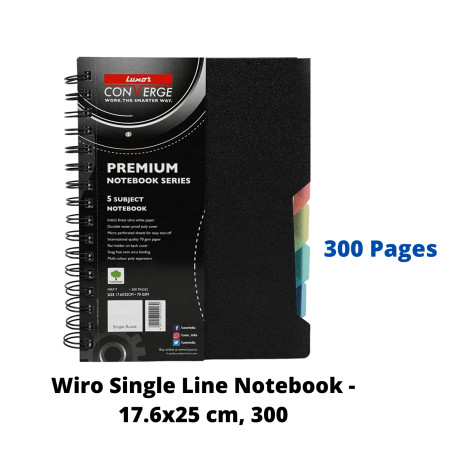 Luxor 20409 Wiro Single Line 5 Subject Notebook - 17.6x25 cm, 300 Pages