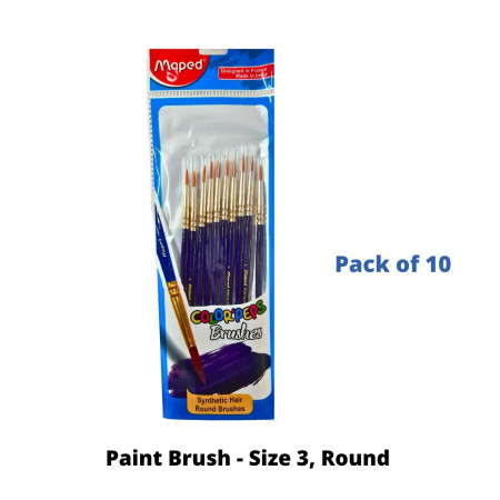 Maped Paint Brush - Size 3, Round, Pack of 10 (867605)
