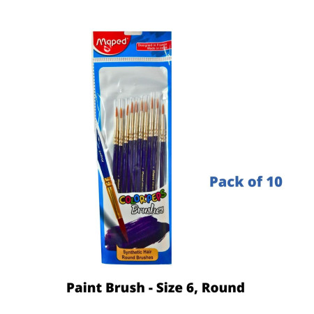 Maped Paint Brush - Size 6, Round, Pack of 10 (867608)
