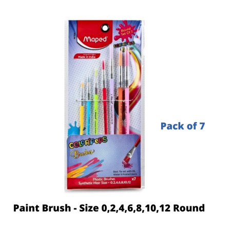 Maped Round Assorted Paint Brush, Pack of 7 (Plastic Handle) (867618)