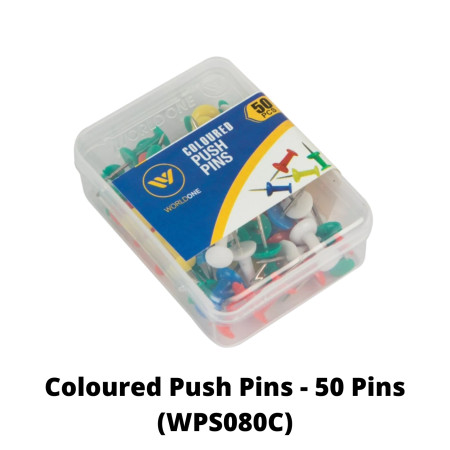 WorldOne Coloured Push Pins - 50 Pcs (WPS080C)