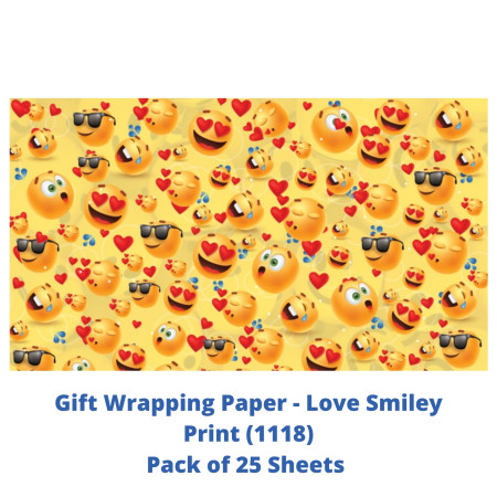 Gift Wrapping Paper - Love Smiley Print, Pack of 25 Sheets (1118)