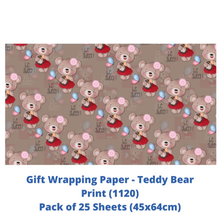 Gift Wrapping Paper - Teddy Bear Print, Pack of 25 Sheets (1120)