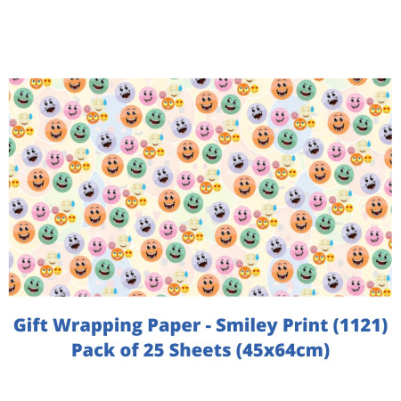 Gift Wrapping Paper - Smiley Print, Pack of 25 Sheets (1121)
