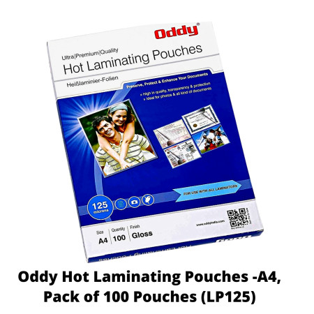 Oddy Hot Laminating Pouches -A4, Pack of 100 Pouches (LP125)