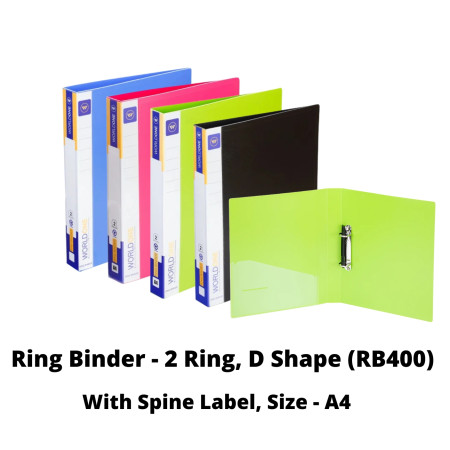 WorldOne Ring Binder with Spine Label - A4, 2 Ring, D Shape (RB400) - New