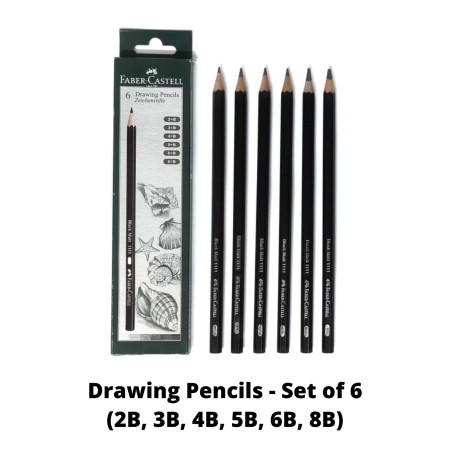 Faber Castell Drawing Pencils - Set of 6 (2B, 3B, 4B, 5B, 6B, 8B)