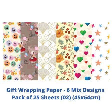 Gift Wrapping Paper - 6 Mix Designs, Pack of 25 Sheets (02)