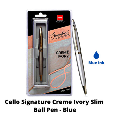 Cello Signature Creme Ivory Slim Ball Pen - Blue