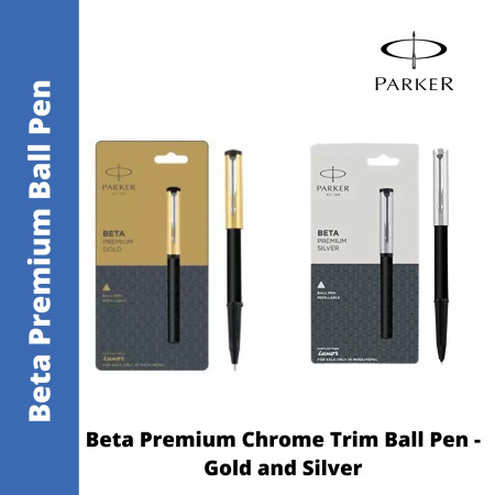 Parker Beta Premium Chrome Trim Ball Pen - Gold and Silver (MRP - Rs. 170)